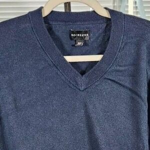 Rochester $120 XL Tall Navy Blue Cotton Cashmere Classic V-Neck Luxury Sweater